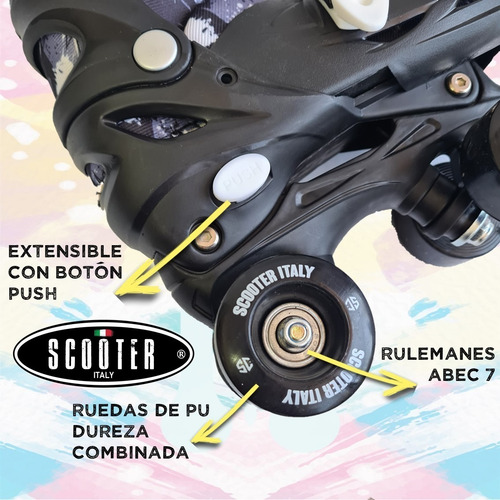 Imagen 4 de 9 de Patines Extensibles Scooter Artistico + Casco + Protecciones