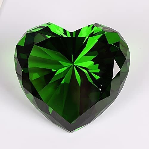 Corazon De Cristal Facetado / Pisa Papeles- 8cm - Verde