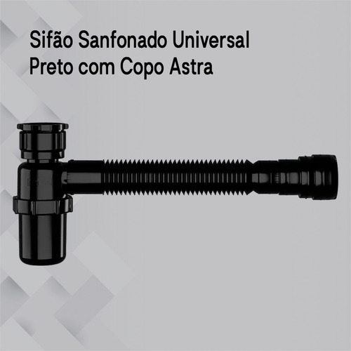 Sifão Sanfonado Universal Preto Com Copo 49 Cm Astra Kit 2