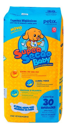 Tapete Higiênico Petix Super Secão Baby  60x55 - 30 Unidades