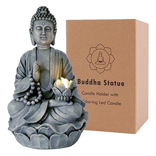 Estatua De Buda Meditando Vela Led Parpadeante