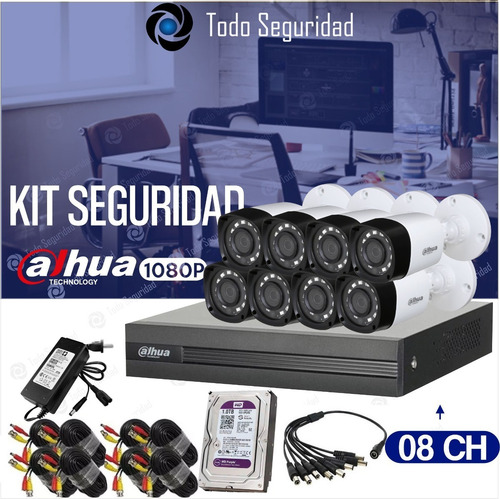 Kit Seguridad Dahua Cctv Dvr 8ch + 8 Camara 2mp 1080p+disco