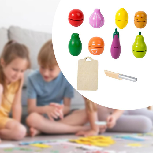 Juego De Comida De Madera Para Cortar , Juguetes 10 Piezas