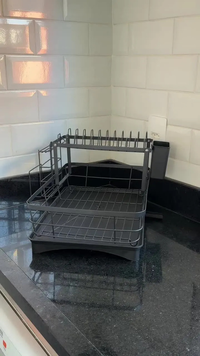 Escorredor De Louça Inoxidável 2 Andares Drenagem Automática Bandeja Grande 360o Organizador Pia Com Porta Talheres Tigelas Pratos — foto 2