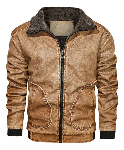 Chaqueta De Piel Sintética For Hombre Forro Polar Grueso