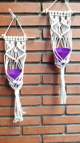 Tapiz Portamaceta Artesanal De Hilo + Maceta N8. Macramé