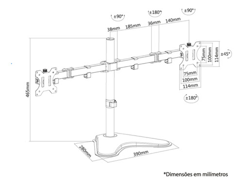 Suporte Articulado Mesa Para 2 Monitores Elg 15 A 32 T1224n Preto