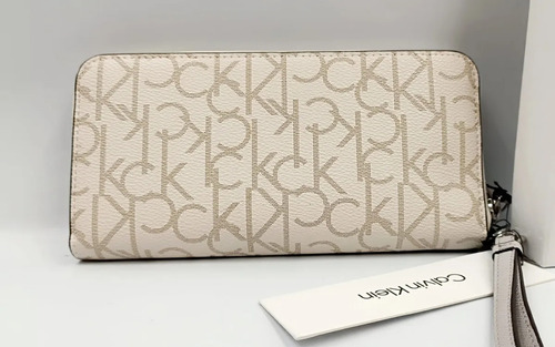 Cartera Calvin Klein Mujer Con Muñequera Billetera Original Beige Monogram