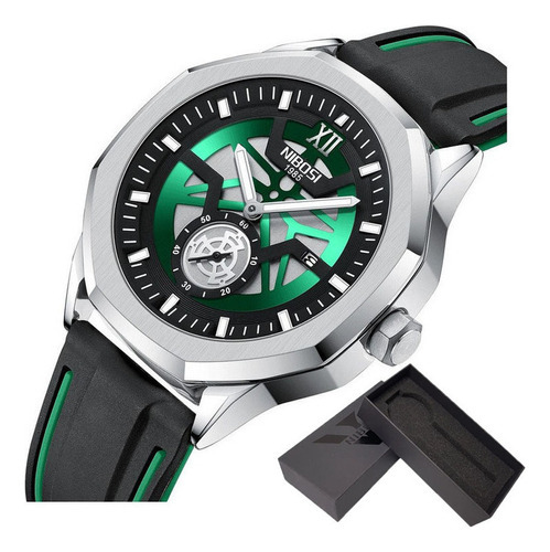 Relojes De Cuarzo Luminosos Nibosi Casual Para Hombre Color Del Fondo Verde Plata