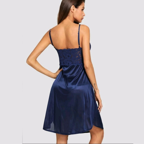 Camisón De Dormir Tipo Vestido Cómodo De Razo Con Encaje