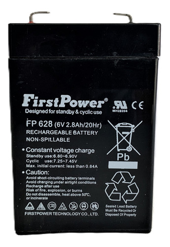 Bateria Seca Recargable 6 V 2.8 Ah Sellada Marca First Power