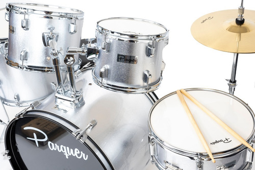 Imagen 7 de 10 de Bateria Acústica Parquer 5 Cuerpos Plateada Platillo Cuota