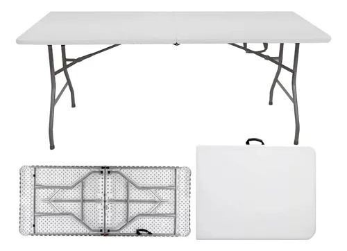 Mesa Dobrável Vira Maleta De 1,80 Portatil Camping Praia Branco