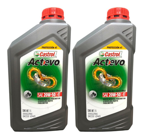 Aceite Moto Castrol Actevo 20w50 4t Mineral X 2 Litros