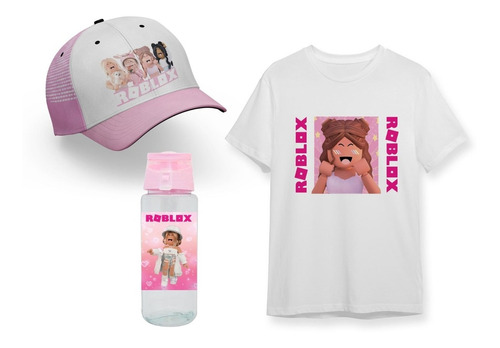 Pack Remera + Botella + Gorra + Roblox Nena Videojuego