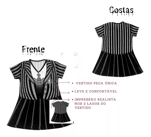 Fantasia Wandinha Addams Preto Carnaval Feminino Infantil