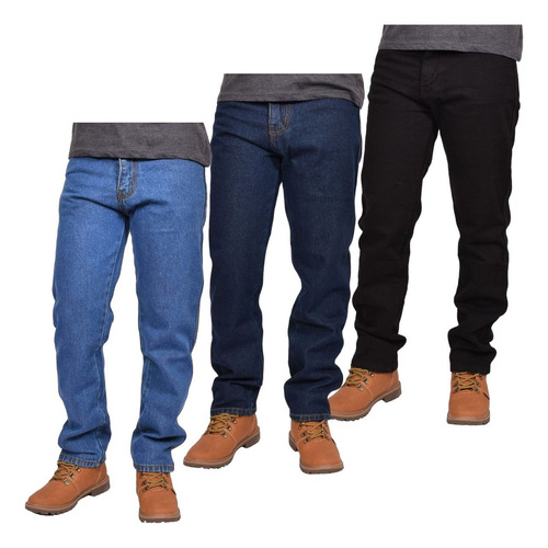 Pack 3 Vaqueros Recto Clásico Para Hombre Mezclilla Gruesa