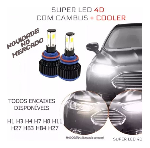 Kit Lampada Super Led 4d 6k H1 H3 H4 H7 H11 8000lms Cambus