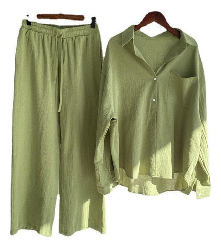 Conjunto De Camisa Y Pantalones De Lino Y Algodón For Mujer