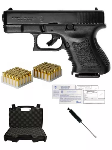 Pistola Fogueo Mini Glock 19 Bruni® + 50 Salvas + Cepillo