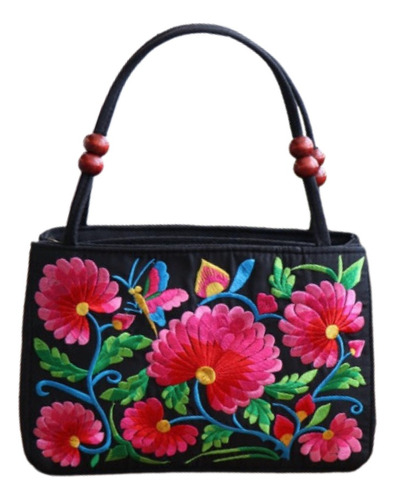 Bolso De Mano Con Diseño Bordado Floral Para Dama Artesanal