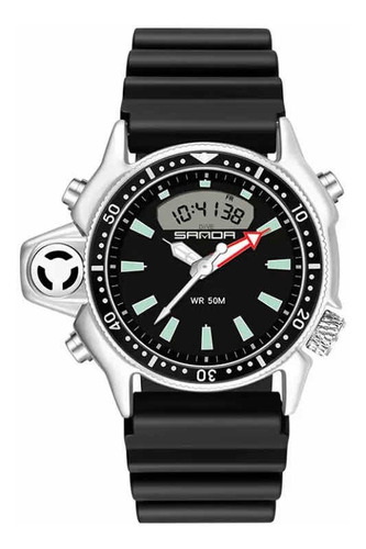 Reloj deportivo Sanda 3008 Aqualand Waterproff para hombre, color de la correa: negro, color de fondo: negro