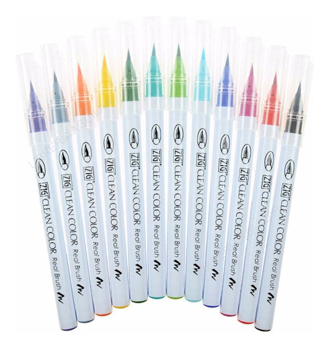 12 Marcadores Clean Color Brush Pincel Acuarelable Kurecolor
