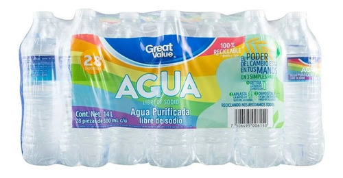 Agua Great Value 28 Botellas De 500 Ml C/u
