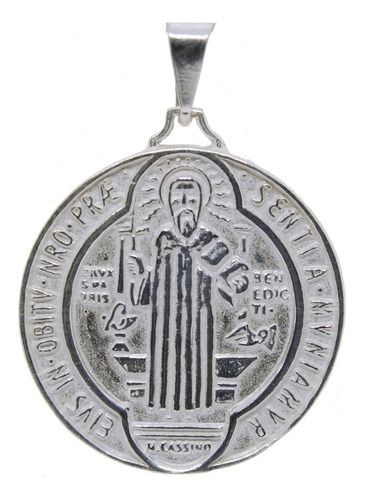 Medalla De San Benito De Plata .925 3.7cm Blanco