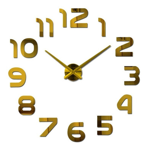 Reloj 3d Decorativo Grande Para Pared Deco Espejo - Dorado