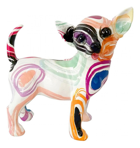 Multicolor Chihuahua Escultura Perro Estatua Resina