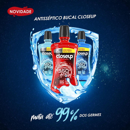 Kit C/ 2 Enxaguante Bucal Antisseptico Ice Closeup Protecao