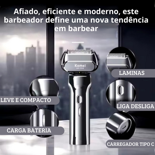 Aparelho De Barbear Kemei Display Led Depilador Elétrico Usb