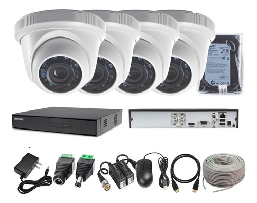 Kit 4 Cámaras Seguridad Domo Hd Hikvision 500gb + Cable