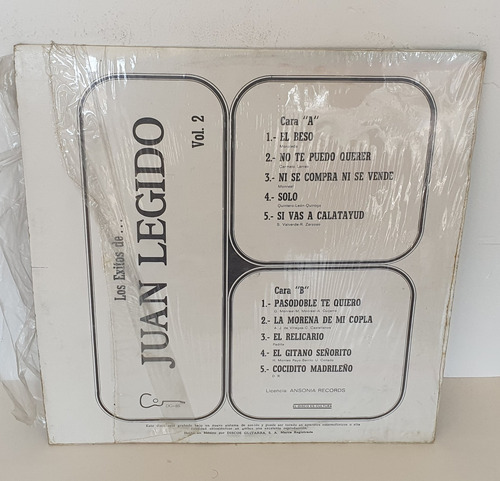 Lp Los Éxitos De... Juan Legido (Usado)