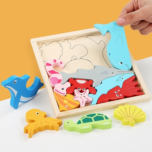 Puzzles En 3d De Madera Montessori  Animales Acuticos Niños