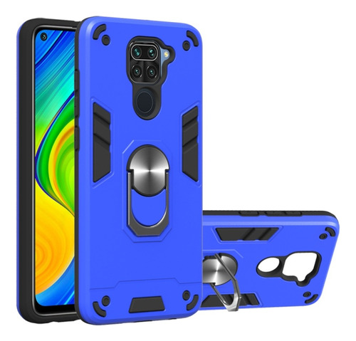 Funda Para Xiaomi Redmi Note 9 Pro Con Anillo Metálico Azul