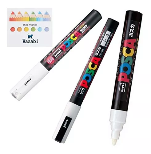 3 tipos de Uni Posca 【Blanco】Rotulador de pintura extrafino de 0.028 in,  punta fina de 0.9 a 0.051 in, punta media de 0.071-0.098 in y nuestra  tienda