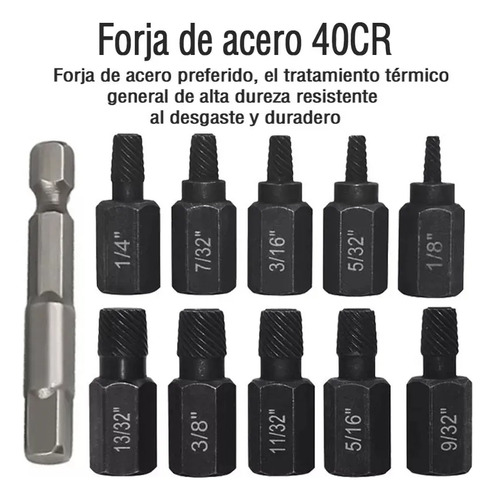 Extractor Tornillos Dado Birlo Tuerca Barrido Kit 11 Piezas