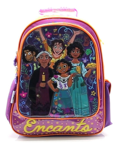 Mochila Escolar Encanto Disney Familia Madrigal Color Violeta Diseño de la tela Liso