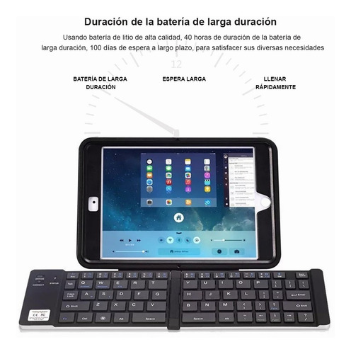 Imagen 3 de 8 de Teclado Inalámbrico Con Bluetooth Ligero Y Portátil