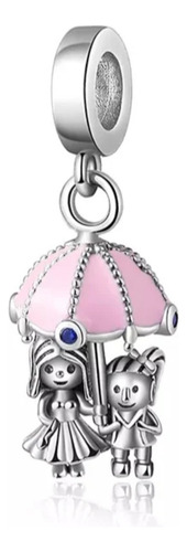 Charm 100% Plata S925 Dije Sombrilla Rosa Lluvia Mamá Hijo Plata