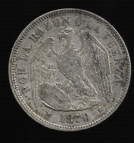 Chile 50 Centavos 1870  Plata Km# 139 Exc