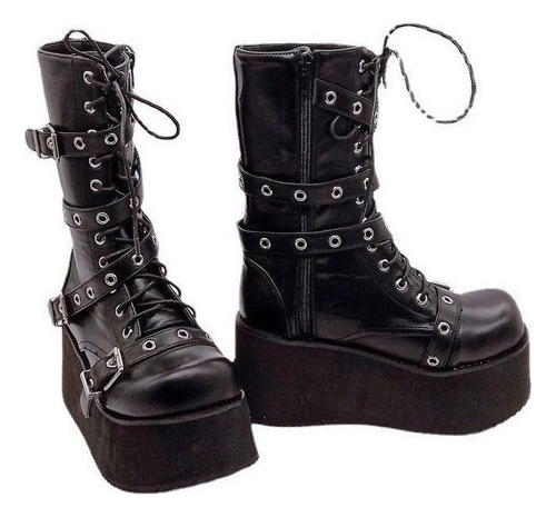 Botas Altas De Plataforma Con Hebilla De Cinturón Punk Mujer