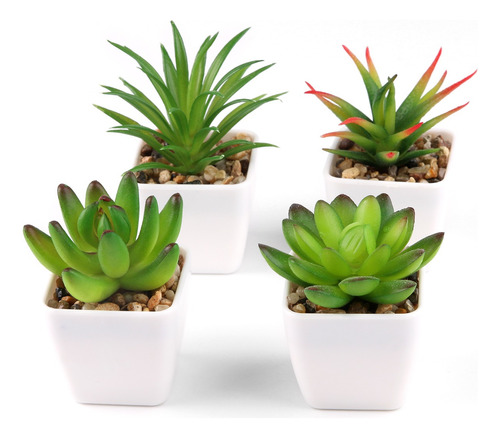 Plantas Artificial Suculenta Mini Planta Plástico Maceta 4pc