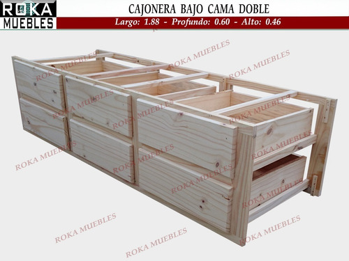 Imagen 3 de 4 de Cajonera Bajo Cama Doble Carro Cajón 6 Cajones Apoyo 60 Prof