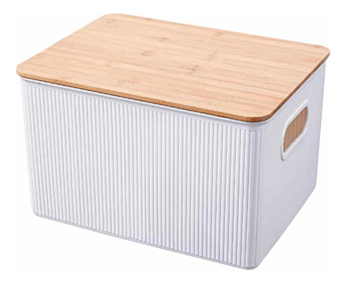 Caja Plástica Con Tapa De Bambú 6 Litros