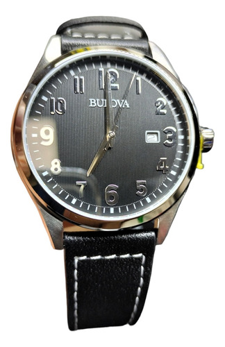 Reloj Bulova Classic Acero Plateado Cuero Negro Hombre