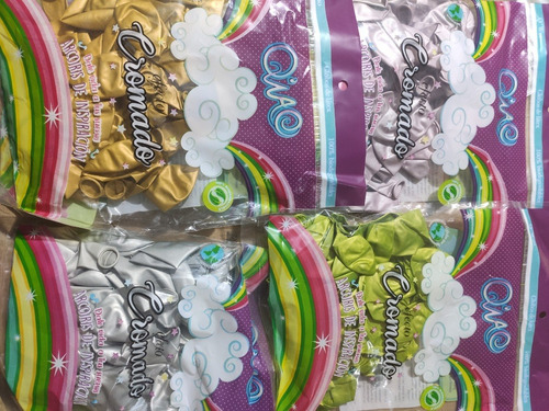 50 Globo Cromo Metalico Fiesta Latex Colores Biodegradable