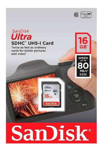 Cartão Sd Sdhc Ultra Sandisk 16gb 80mbs